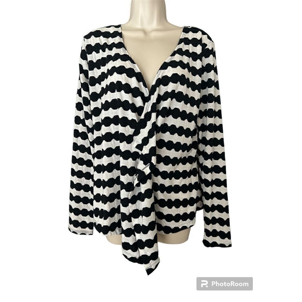 Karen Brooks Womens Open Front Cardigan Top Size Small Black And White
